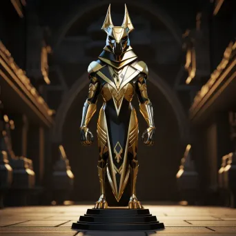 Low-poly Egyptian Anubis standing guard in contrasting gold and black - Image 2