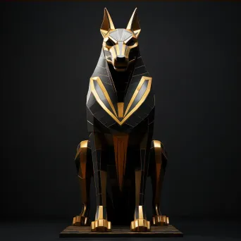 Low-poly Egyptian Anubis standing guard in contrasting gold and black - Image 3