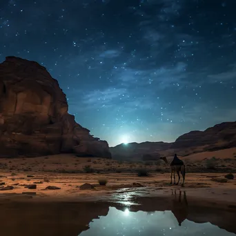 Lone desert camel silhouetted against a starry night sky. - Image 3