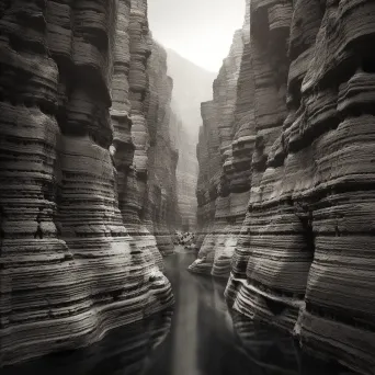 Image of a grand canyon with layered walls carved by a river - Image 2