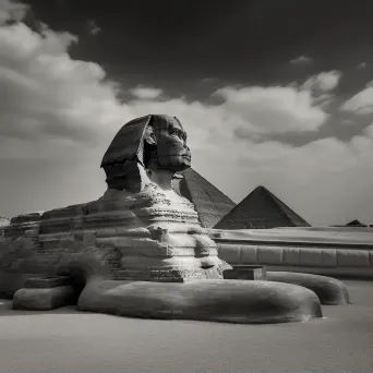 Great Sphinx of Giza with pyramids in the background and desert sands - Image 1