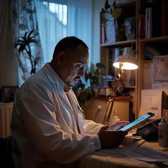 Doctor using tablet in clinic for patient records - Image 2