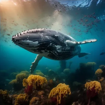 Majestic humpback whale with barnacles underwater - Image 4