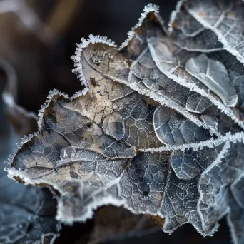 Macro view of frost crystals on a fallen leaf - Image 1