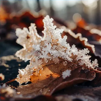 Macro view of frost crystals on a fallen leaf - Image 4