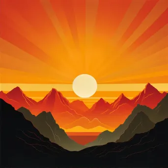 Sunrise over a dark mountain range with the first golden rays breaking through - Image 2