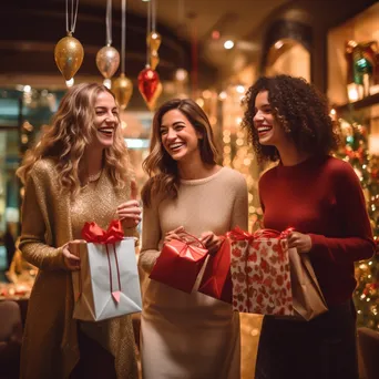 A group of friends celebrating their holiday shopping experience. - Image 1