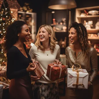 A group of friends celebrating their holiday shopping experience. - Image 4