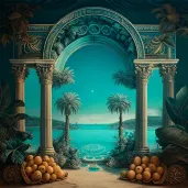 Golden paradise beach in the afterlife with turquoise waters and palm trees - Image 4