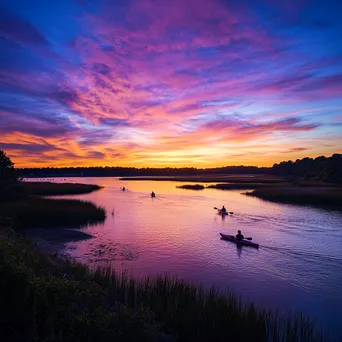 Kayaking in Coastal Estuary at Sunset