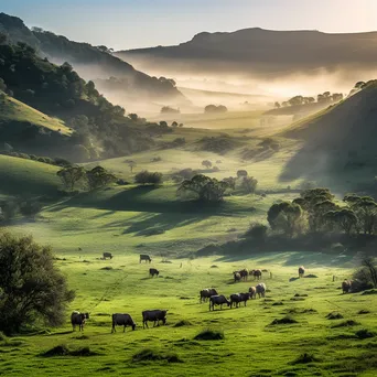 Mountain plateau with grazing wildlife in morning light. - Image 2