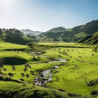 Mountain plateau with grazing wildlife in morning light. - Image 3