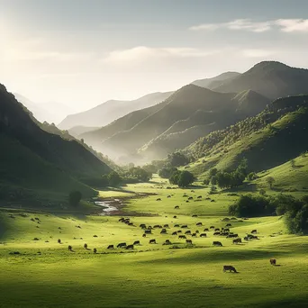 Mountain plateau with grazing wildlife in morning light. - Image 4