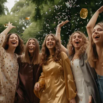 Graduates celebrating with confetti in a park - Image 3