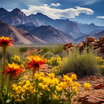 Vibrant desert spring surrounded by mountains and flowers - Image 3