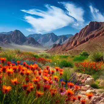 Vibrant desert spring surrounded by mountains and flowers - Image 4