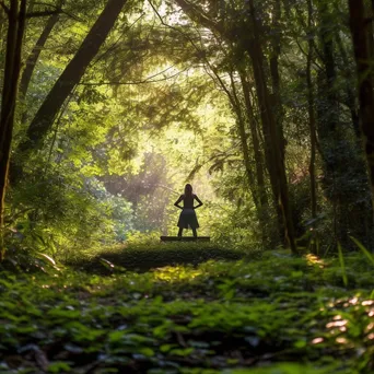 Yogi in tree pose in a forest glade - Image 1