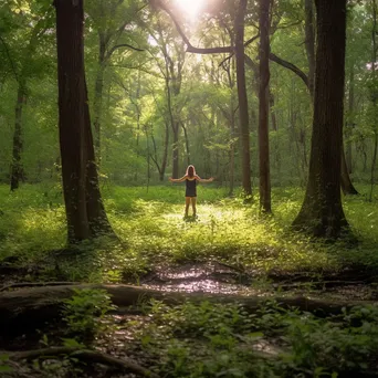 Yogi in tree pose in a forest glade - Image 3