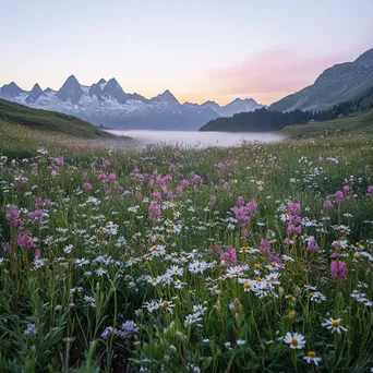 Dewy wildflowers in an alpine meadow at sunrise - Image 3