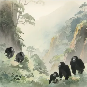 Image of mountain gorillas in their misty mountainous habitat - Image 3