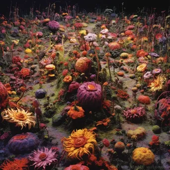 Garden of dead flowers with vibrant bloom - Image 1