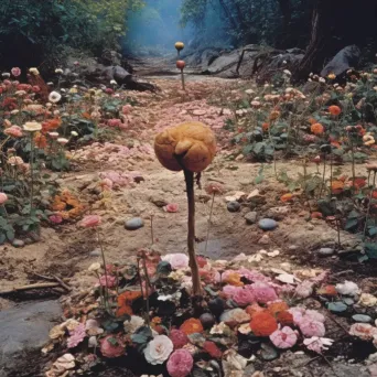 Garden of dead flowers with vibrant bloom - Image 3