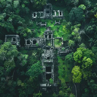 Aerial view of ancient ruins within lush greenery - Image 2