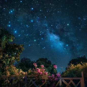 Virgo constellation in blooming garden at night - Image 1