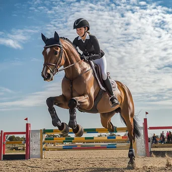 Young rider cantering gracefully in a riding arena. - Image 2