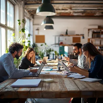 Diverse individuals brainstorming in a loft-style office - Image 3