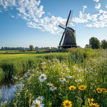 Windmill in a Vibrant Meadow