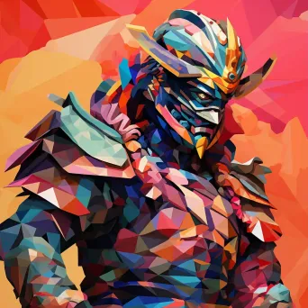 Colorful low-poly samurai warrior design - Image 1