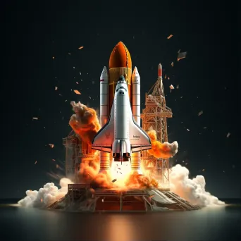 Space shuttle launch in angular, low poly style with vibrant propulsion effects - Image 1