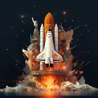 Space shuttle launch in angular, low poly style with vibrant propulsion effects - Image 2