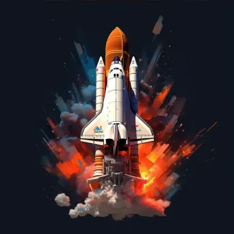 Space shuttle launch in angular, low poly style with vibrant propulsion effects - Image 3