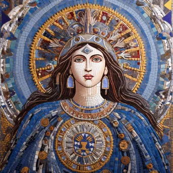 Rich and intricate representation of Goddess Cybele in Byzantine mosaic style - Image 3