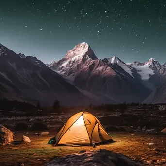 A tent illuminated at twilight in the mountains - Image 4