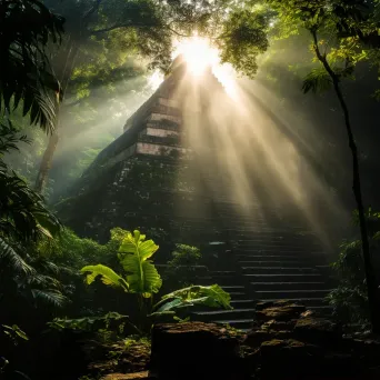 Mayan pyramid in jungle with sunlight rays - Image 2