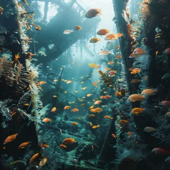 Sunken ship graveyard with kelp and angelfish underwater - Image 2