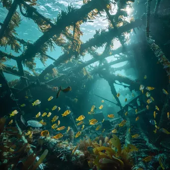 Sunken ship graveyard with kelp and angelfish underwater - Image 3