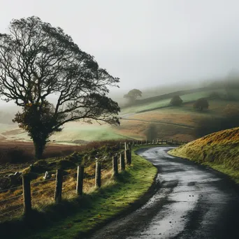 A winding road through misty countryside - Image 3