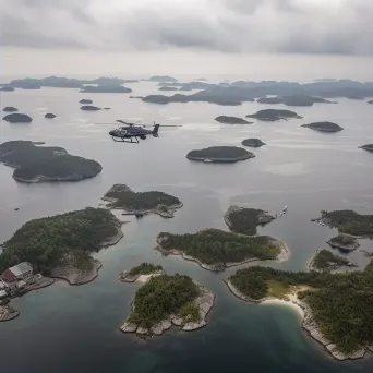 Island archipelago from above with helicopters transporting tourists, aerial view - Image 2