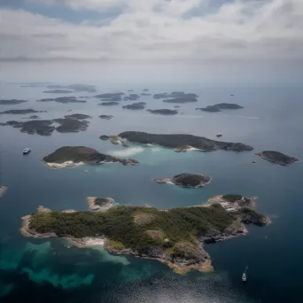 Island archipelago from above with helicopters transporting tourists, aerial view - Image 4