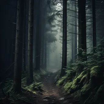 Dense forest in fog with a winding path - Image 2