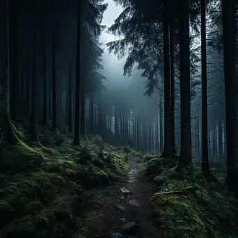 Dense forest in fog with a winding path - Image 3