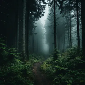 Dense forest in fog with a winding path - Image 4