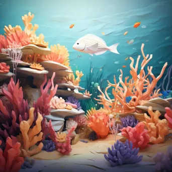 Low poly depiction of a vibrant and serene coral reef bustling with marine life - Image 1