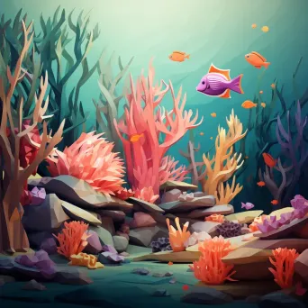 Low poly depiction of a vibrant and serene coral reef bustling with marine life - Image 2