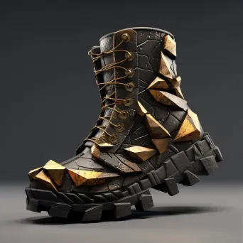 Low poly biker boots contrasting aged textures with geometric design - Image 1