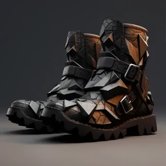 Low poly biker boots contrasting aged textures with geometric design - Image 3